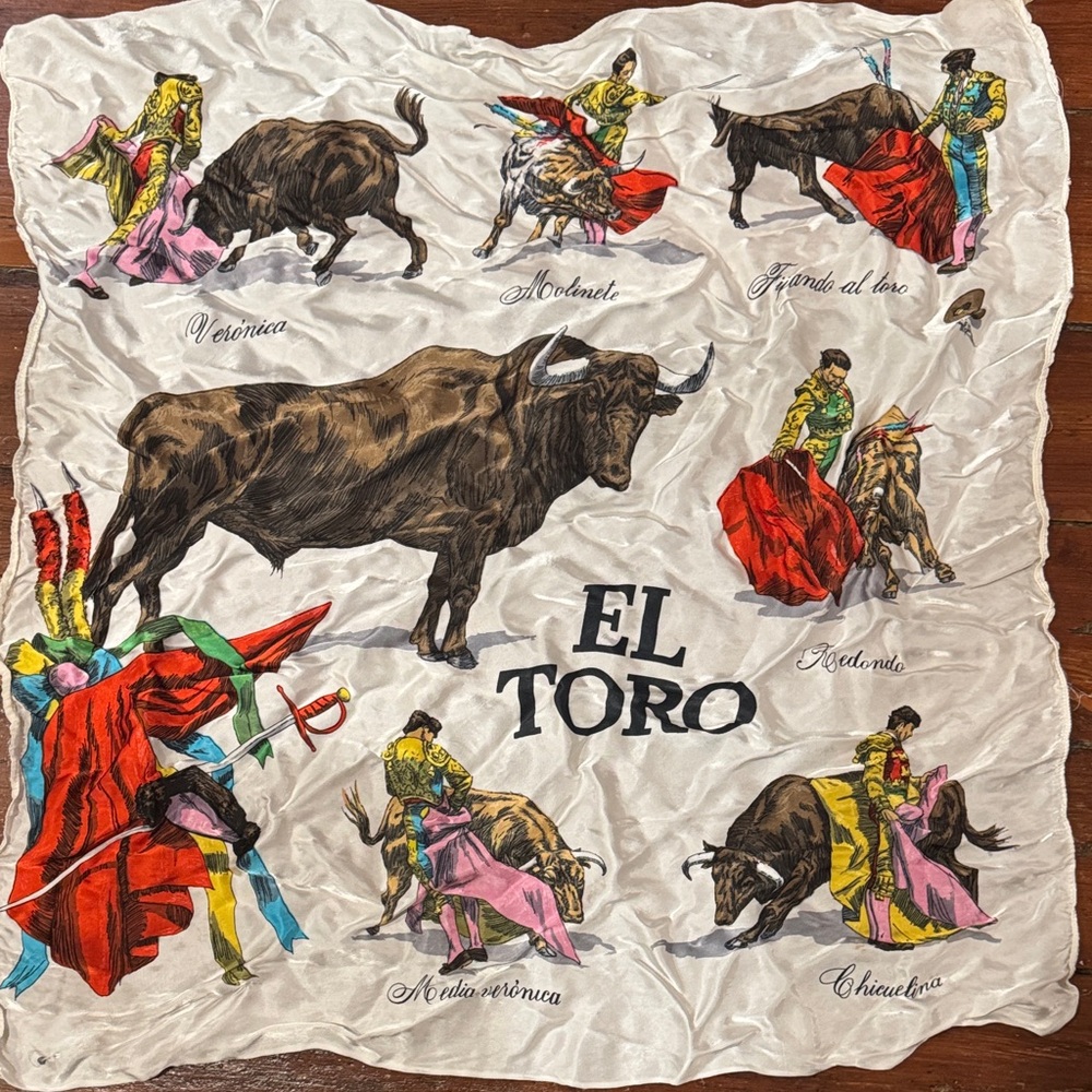 Vintage Bullfight Souvenir Spanish Barcelona Scarf EL TORO